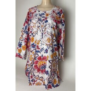 Vintage Goa Size L Womens Top Floral Embroidered tunic top cotton lightweight